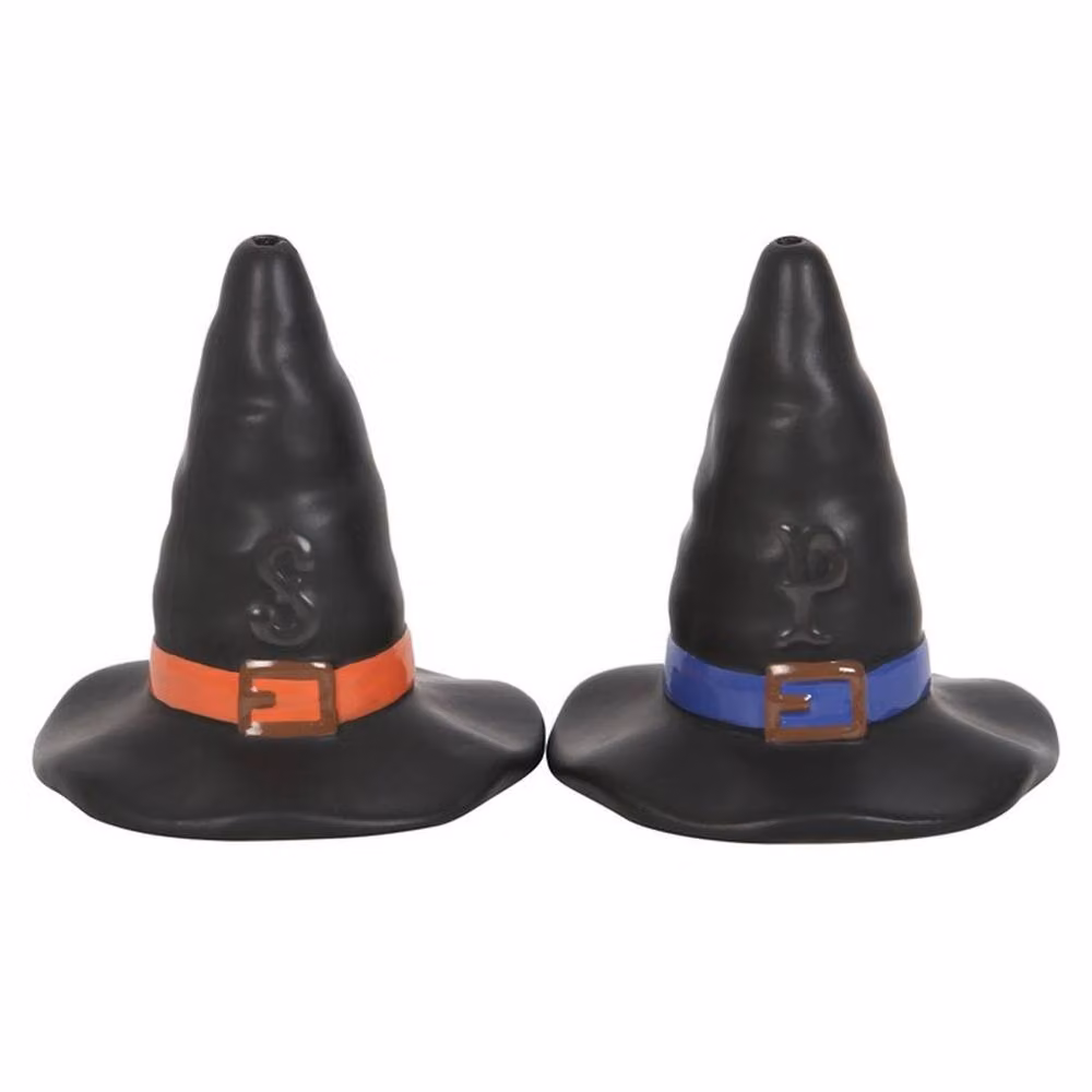 Uniqueful Witch Hat Salt and Pepper Shakers, Black and Multicolour Ceramic – 2