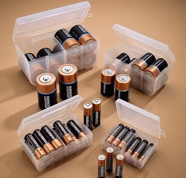 mysmartbuy Battery Organiser Set - 4 x Transparent Plastic Storage Boxes with Lids - Holds 12 x AAA, 12 x AA, 8 x C & 8 x D Batteries