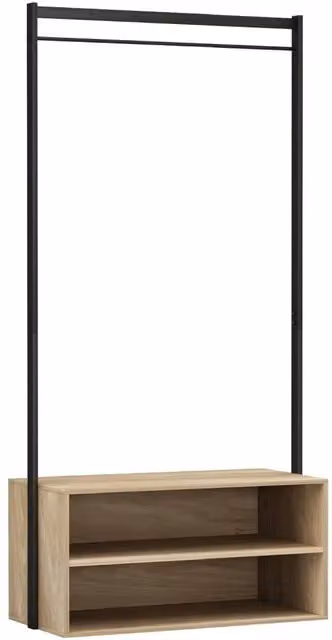 EONLION Wooden Coat Rack with Shelf and Metal Hanging Rail in Light Oak, H 170 x W 82.4 x D 40 cm