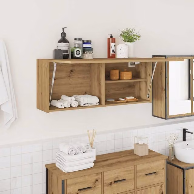 Berkfield Home Artisan Oak Wall Mounted Bathroom Cabinet, Brown, W/D/H: 100 x 25 x 40 cm