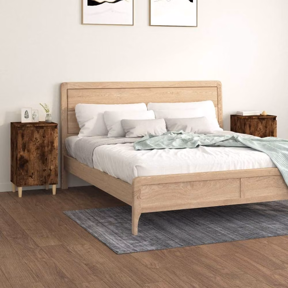 Berkfield Home Set of 2 Smoked Oak Bedside Cabinets in Brown, W/D/H: 40 x 35 x 70 cm – 2