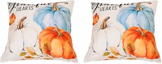 Living and Home Rustic Autumn Pumpkin Themed Square Throw Pillows, Multicolour, W/D/H: 45 x 45 x 45 cm, 2 Pack