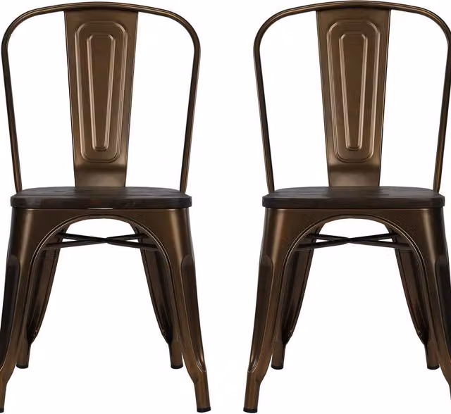Fusion Set of 2 Metal and Wood Dining Chairs in Antique Bronze and Brown