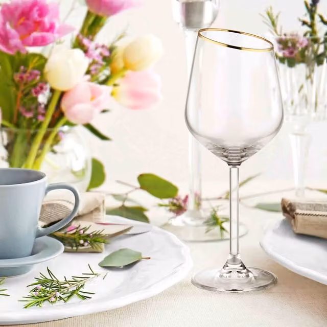 The Mia Gina Series Slanted Gold Wine Glasses, Set of 6