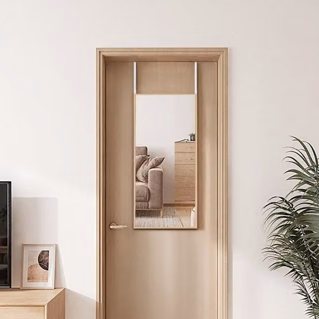 Livingandhome Rectangular Over-Door Mirror in Gold with Adhesive Wall Hooks and Stickers