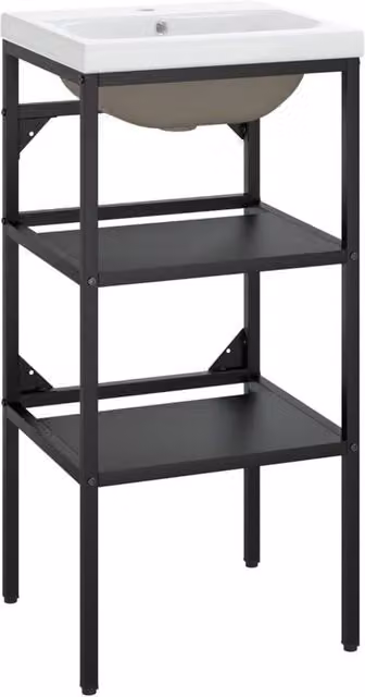 Berkfield Home Modern Bathroom Washbasin Frame with Built-in Ceramic Basin in Matt Black – 1