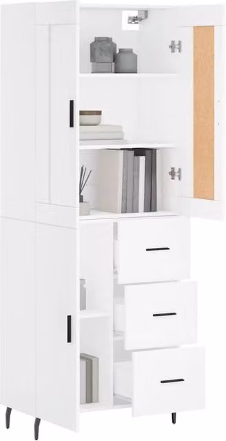 Berkfield Home Modern White Highboard with Hinged Doors and Internal Shelves, W/D/H: 69.5 x 34 x 180 cm