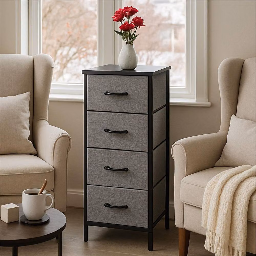 FLAVORA 4 Drawer Fabric Storage Unit with Wood Top in Grey W/D/H: 100 x 100 x 100 cm – 4