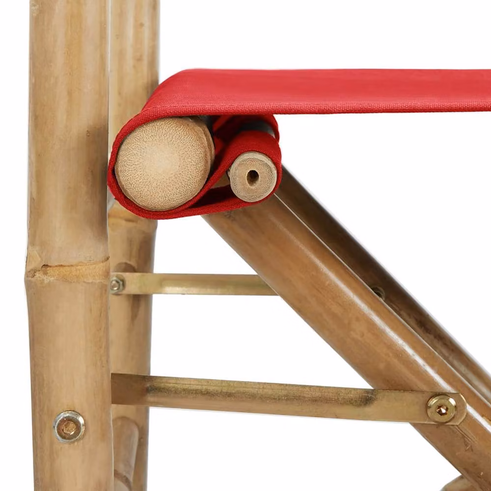 Berkfield Home Set of 2 Red Bamboo and Fabric Folding Director's Chairs – 5