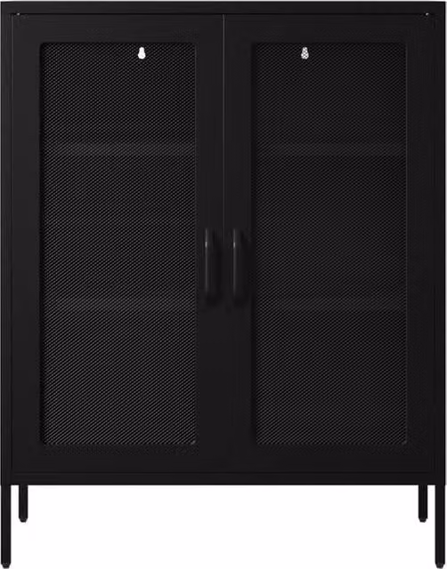 Lemon Pavilion Furniture Reuben Industrial Storage Cabinet in Black Metal with Glass Doors, W/D/H: 80.0 x 40.0 x 102.0 cm