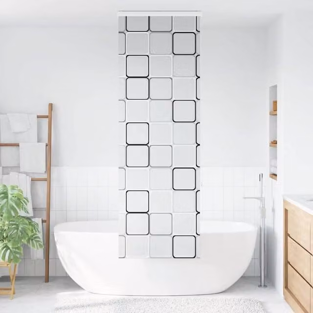 Berkfield Home Opaque Graphic Shower Roller Blind with Cassette, White and Multicolour, W: 70 cm, H: 240 cm