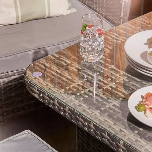 Home Treats 7 Seater Rattan Dining Set with Rising Table and Grey Cushions – 3