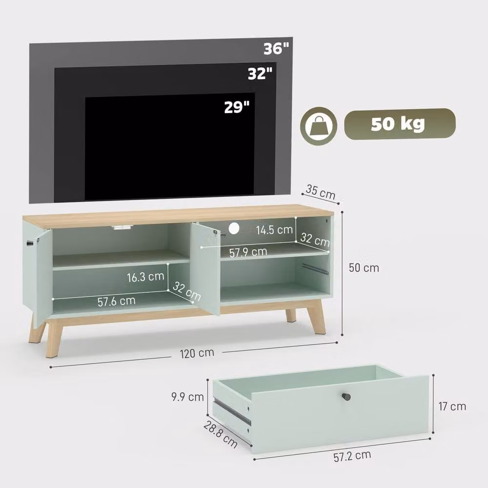 STILVORA Green MDF TV Stand with Adjustable Shelf, 2 Doors and Grommet – 3