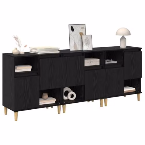 vidaXL Set of 3 Modern Sideboards in Black, W/D/H: 60 x 35 x 70 cm – 1