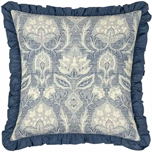 Paoletti Kirkton Blue Floral Square Cotton Cushion with Polyester Filling, W/D/H: 50 x 50 x 50 cm