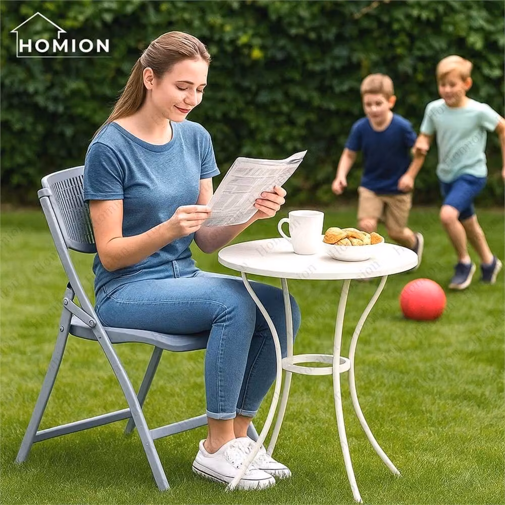 FLAVORA Grey Lightweight Folding Plastic Chair – 2