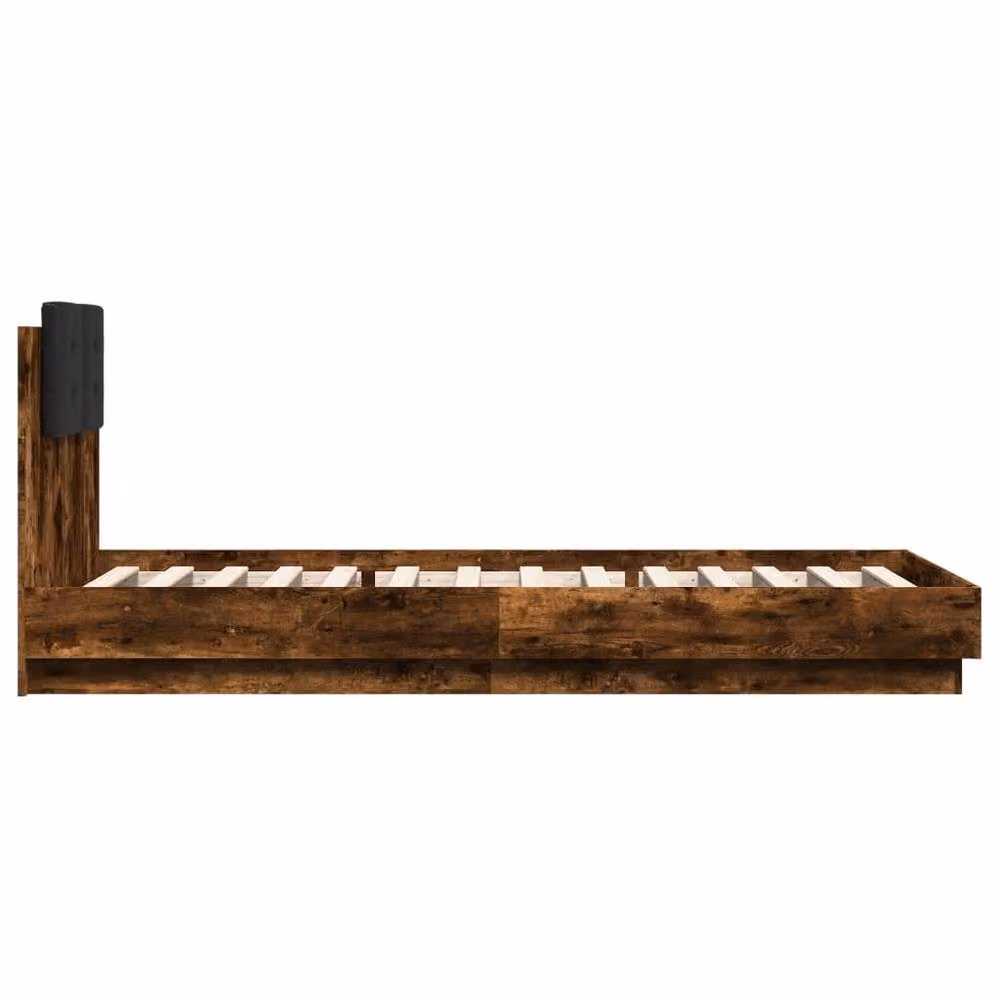 Berkfield Home Durable Bed Frame with LED Under-Bed Lighting in Smoked Oak Brown, W/D/H: 100 x 200 x 84 cm – 6