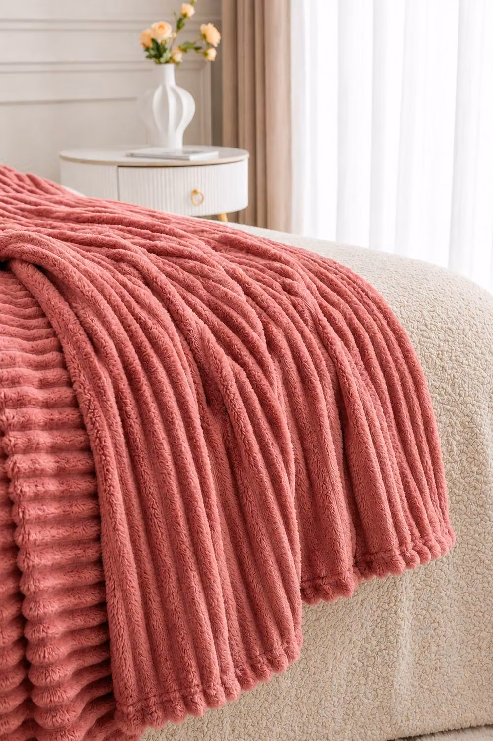 Dyzi Supersoft Ribbed Jacquard Fleece Throw Blanket in Pink, W: 200 cm, D: 240 cm – 3