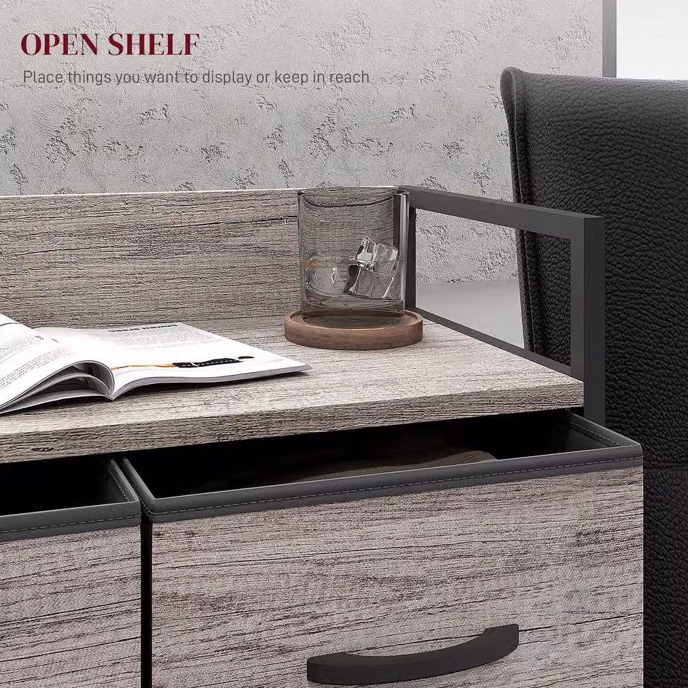 ERGOVEXA Rustic Chest of Four Fabric Drawers in Grey Wood Effect – 6