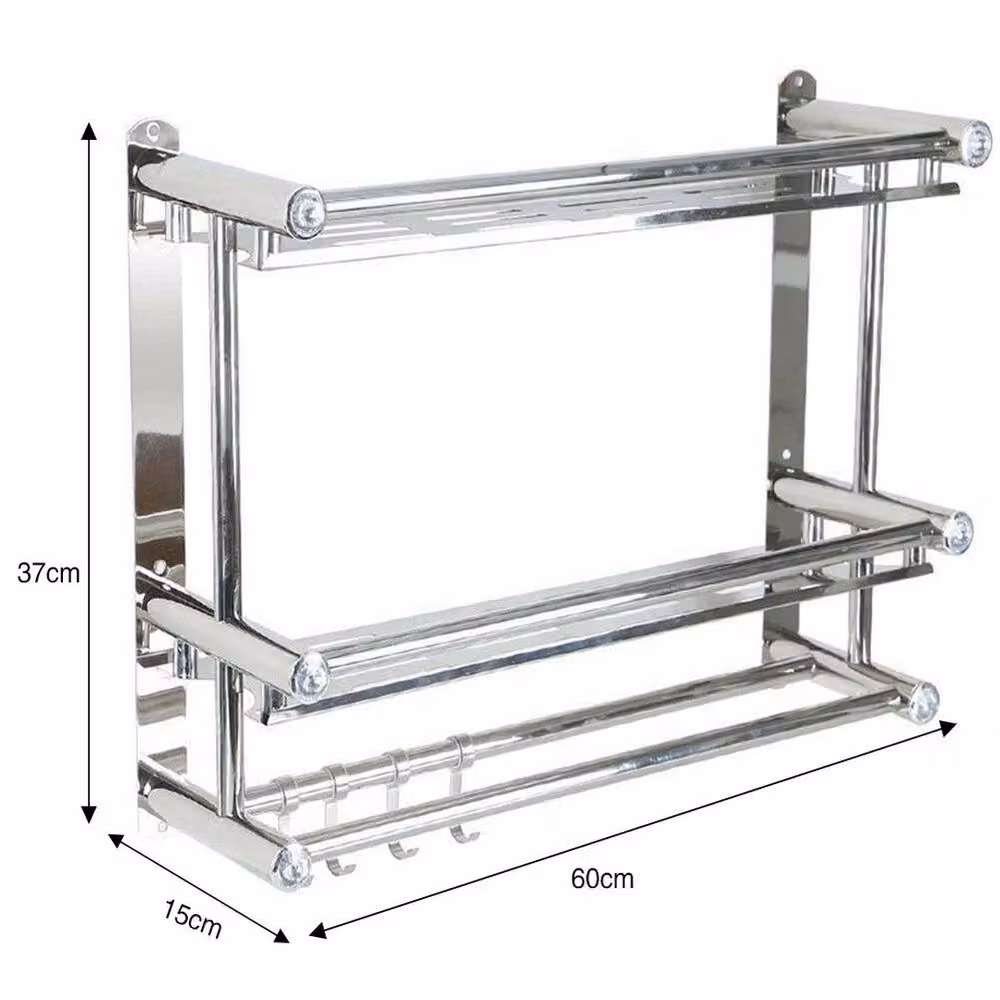 Kelvenix Wall Mounted Metal Bathroom Towel Rail and Bottle Holder in Silver – 2