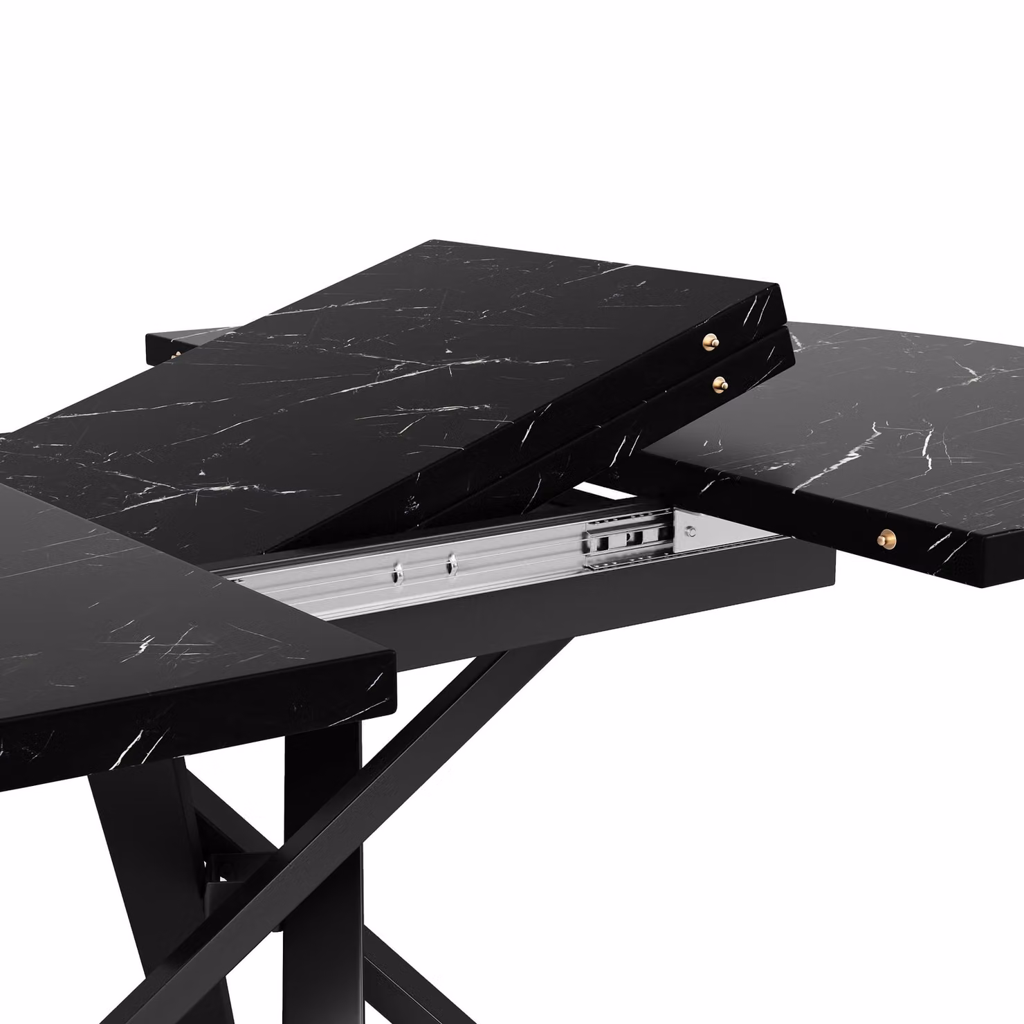 Aosom UK Extendable Round Dining Table with Black Marble-Effect Top and X-Shaped Metal Frame, W: 100 cm, D: 100 cm, H: 75.5 cm – 4
