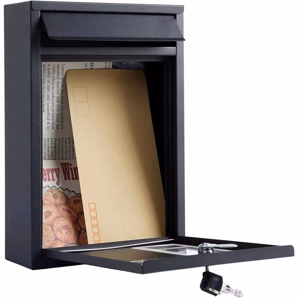 FLAVORA Large Steel Wall-Mounted Letterbox in Black – 2
