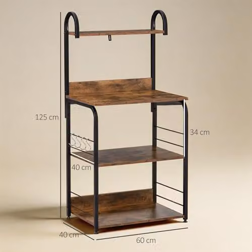 HOMCOM 4-Tier Baker's Rack with Storage and Microwave Stand in Rustic Brown, W/D/H: 60 x 40 x 125 cm – 2