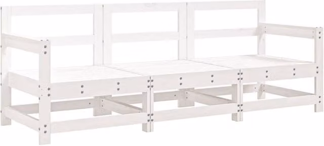 Berkfield Home 3 Piece White Solid Pine Wood Garden Lounge Set with Cushions