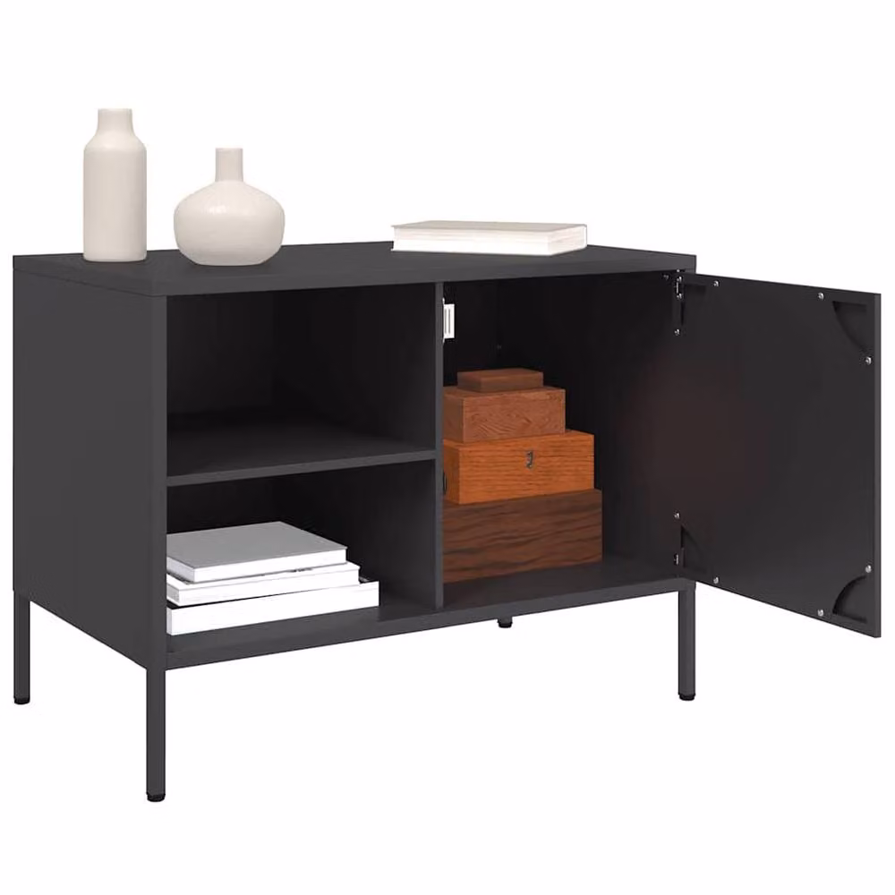 Berkfield Home TV Cabinet in Black Metal, W: 68 cm, D: 39 cm, H: 50.5 cm – 4