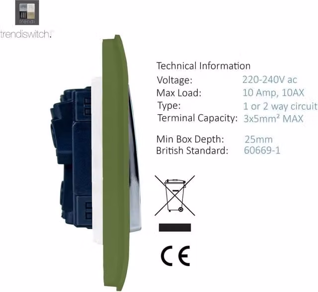 Trendi 3 Gang 2 Way Modern Glossy Triple Electrical Wall Light Switch with Chrome Rocker in Moss Green