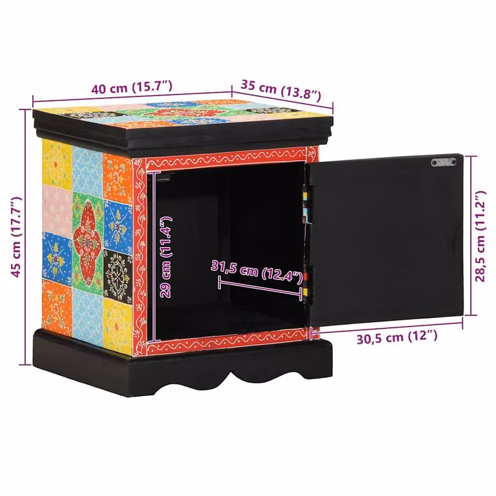 Berkfield Home Beautiful Floral Bedside Cabinet in Multicolour Solid Mango Wood W/D/H: 40 x 35 x 45 cm – 8