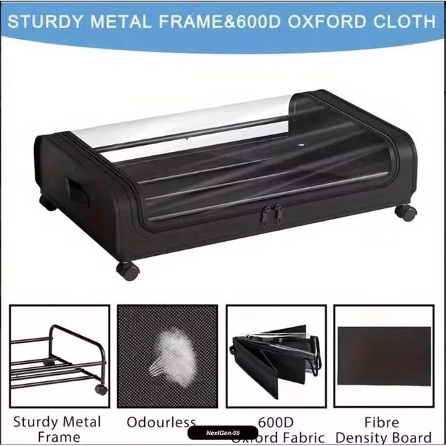 NESTLUNE Black 2x Large Underbed Storage Boxes with Lids and Wheels – 1