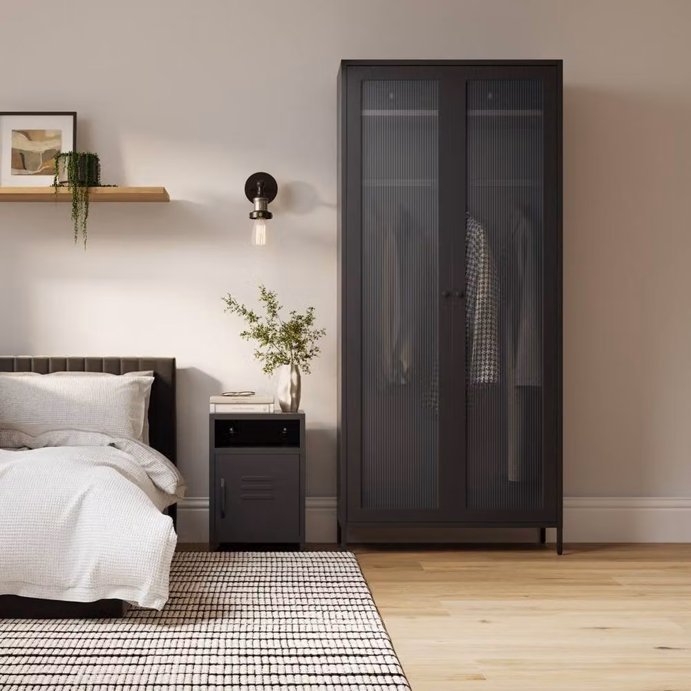 Lemon Pavilion Furniture Storm 2 Door Wardrobe in Black with Glass Doors, H 180.5 x W 85.0 x D 50.0 cm – 3