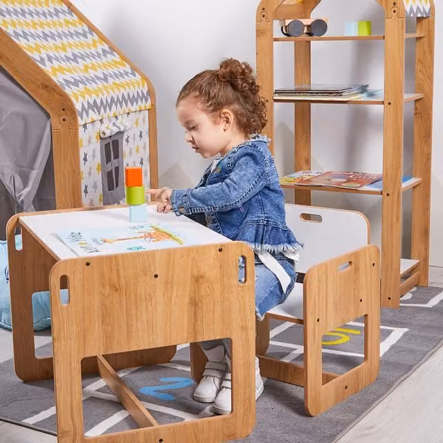 Minera Scandinavian White Wood Childrens Table and Chair Set