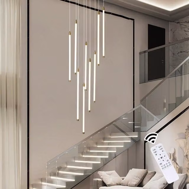 Garwarm Modern Dimmable LED Suspended Chandelier Light in Black, Height: 249.64 cm