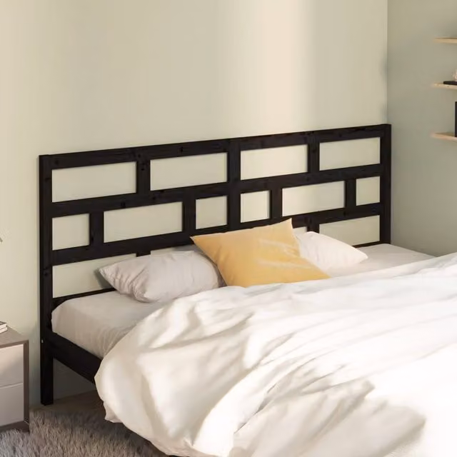 Berkfield Home Black Solid Wood Pine Bed Headboard, W: 206 cm, D: 4 cm, H: 100 cm