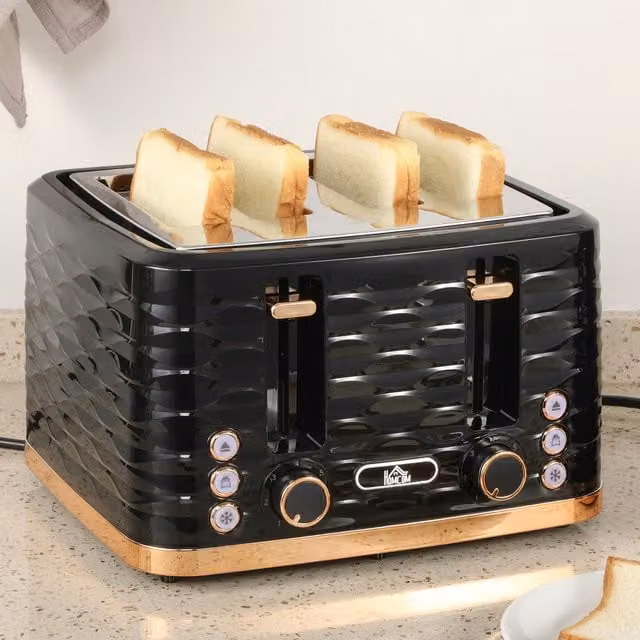 HOMCOM 4 Slice Toaster with 7 Browning Levels and Self-Centring Function, Black
