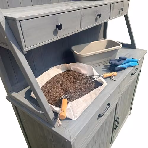 RayGar Beatrix Wooden Garden Potting Table with Storage, Grey, W/D/H: 115.5 x 47 x 164 cm – 4