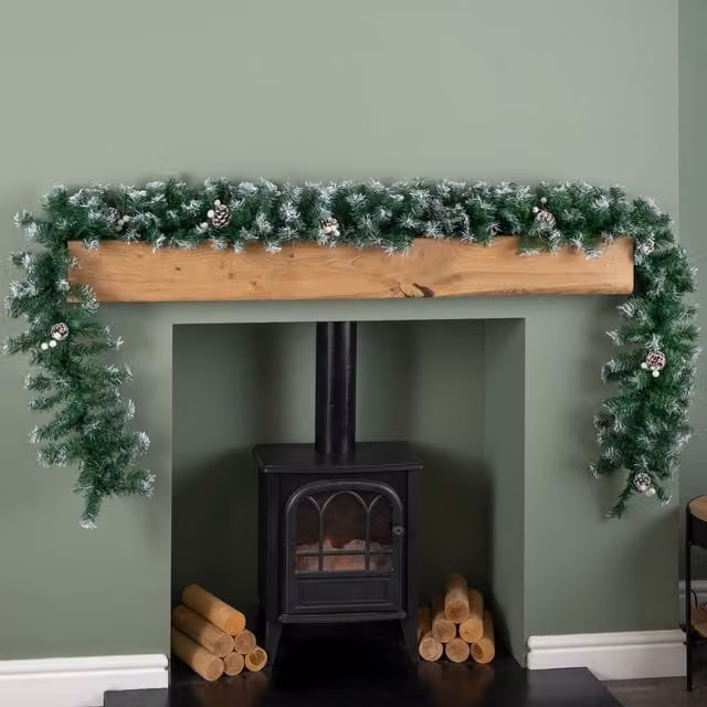 Samuel Alexander 2.7m Green Snow Tipped Christmas Garland with White Berries and Pine Cones