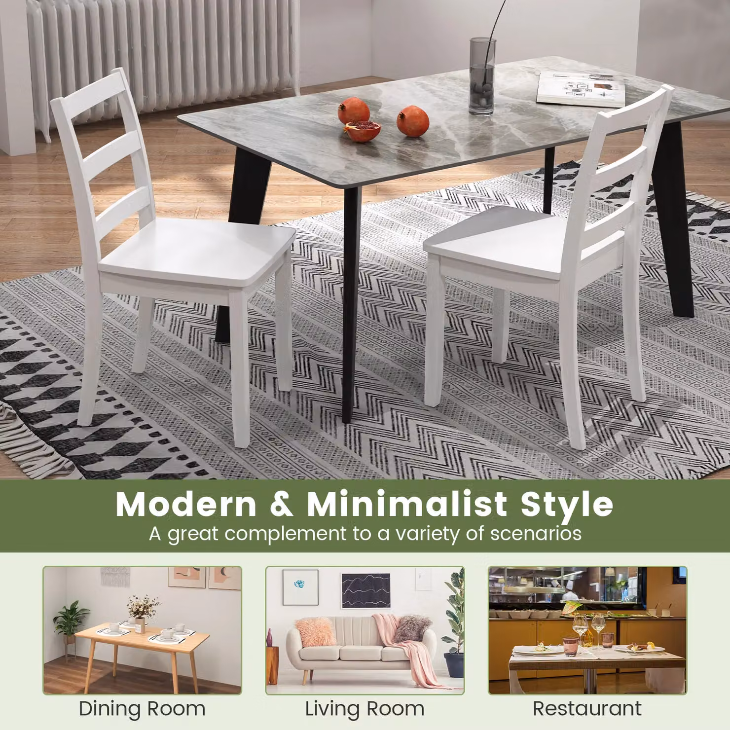 Costway Set of 4 White Ladder Back Dining Side Chairs with Rubberwood Legs – 3