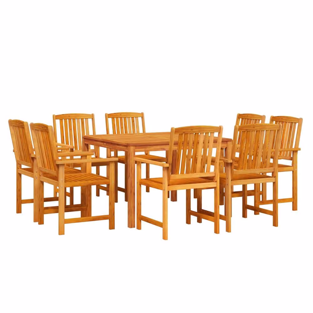 Berkfield Home 9 Piece Rustic Acacia Wood Garden Dining Set in Brown and Multicolour – 2