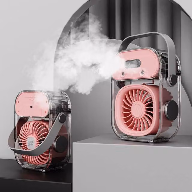 Quipulse Portable Mist Cooling Fan with Soft Night Light in Pink – 1