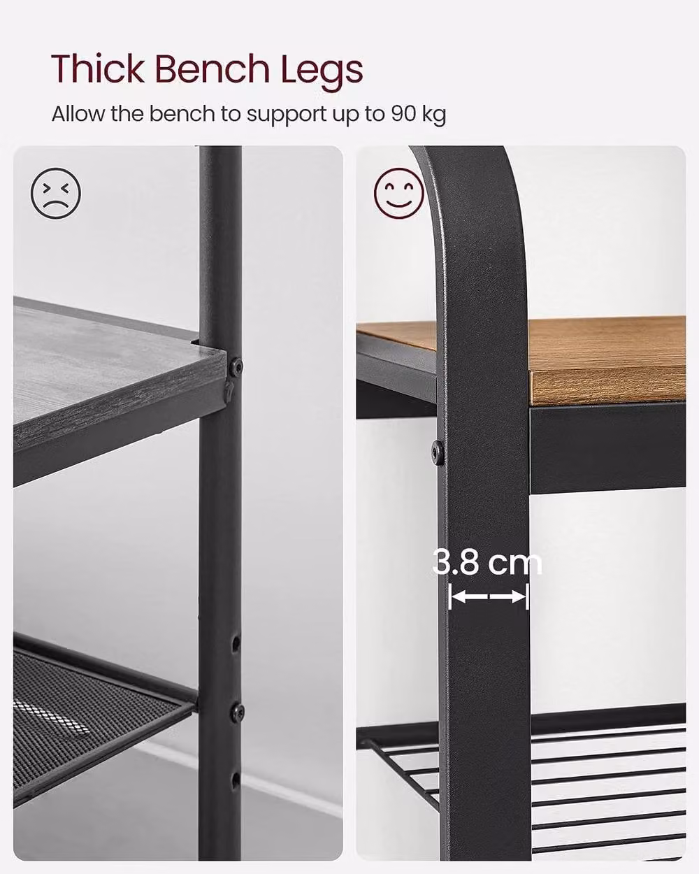 VASAGLE Industrial Hall Tree with Shoe Bench, Hooks and Clothes Rail in Bronze – 5