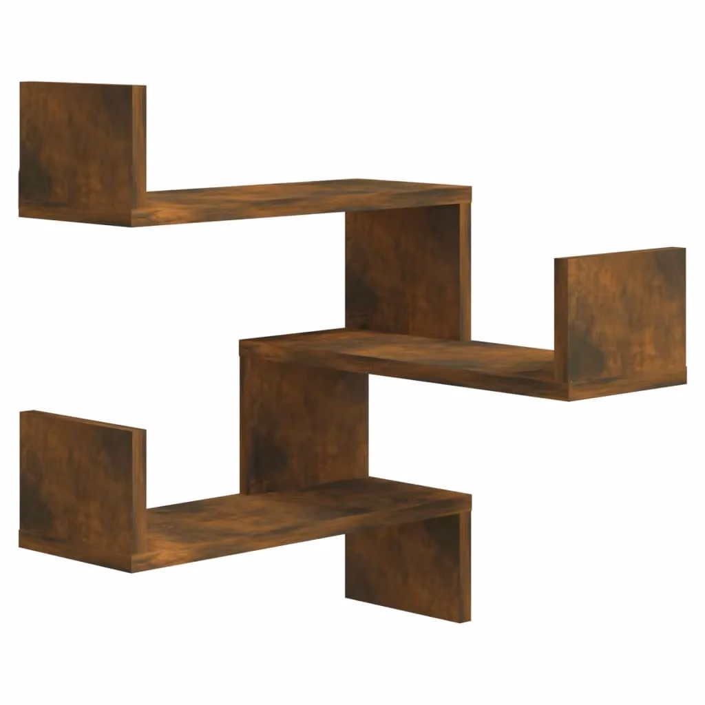 Berkfield Home Set of 2 Wall Mounted Corner Shelves in Smoked Oak Brown, W/D/H: 40 x 40 x 50 cm – 3