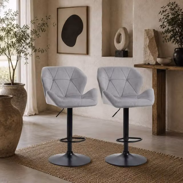 Wyld Haus Savi Grey Velvet Adjustable Swivel Bar Stools, Set of 2 – 1