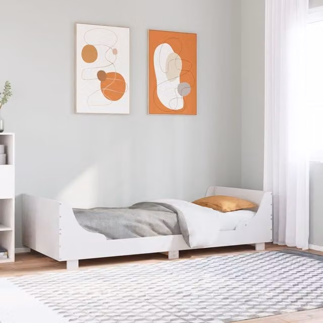 Berkfield Home White Solid Wood Pine Bed Frame W/D/H: 100 x 200 cm