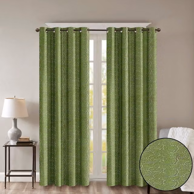 Roseley Green Floral Opaque Eyelet Fabric Panel Curtains