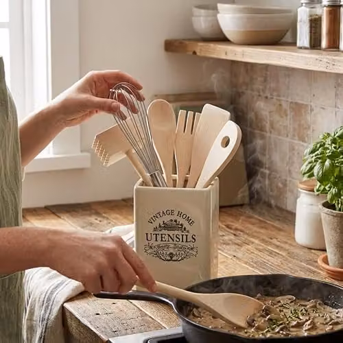 Premier Housewares Orsina Vintage Home Ceramic Cutlery Organiser and Utensil Holder in White – 3