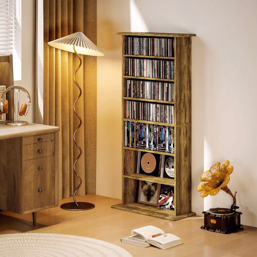 STILVORA CD Storage Unit with 6 Adjustable Shelves in Brown – 7