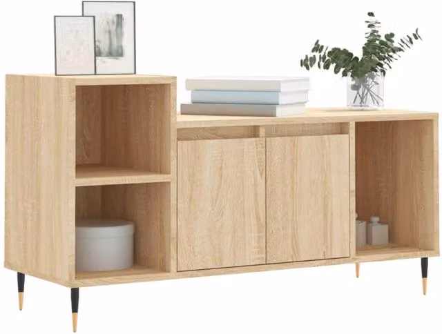 Berkfield Home TV Cabinet in Sonoma Oak and Beige, W/D/H: 100 x 35 x 55 cm